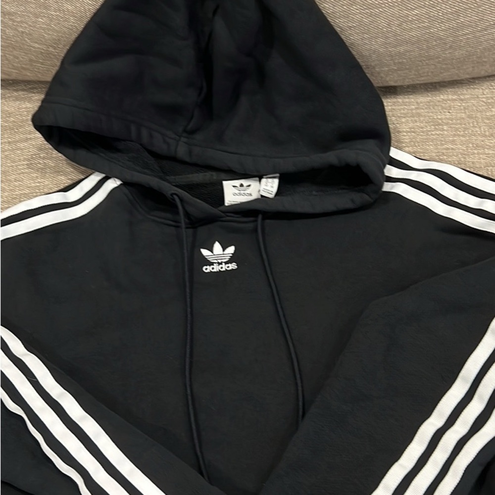 Adidas Black Hoodie with White Stripes